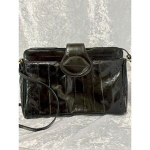 Vintage Black Genuine Eelskin Crossbody Bag Made in Korea Exotic Leather‎ Purse